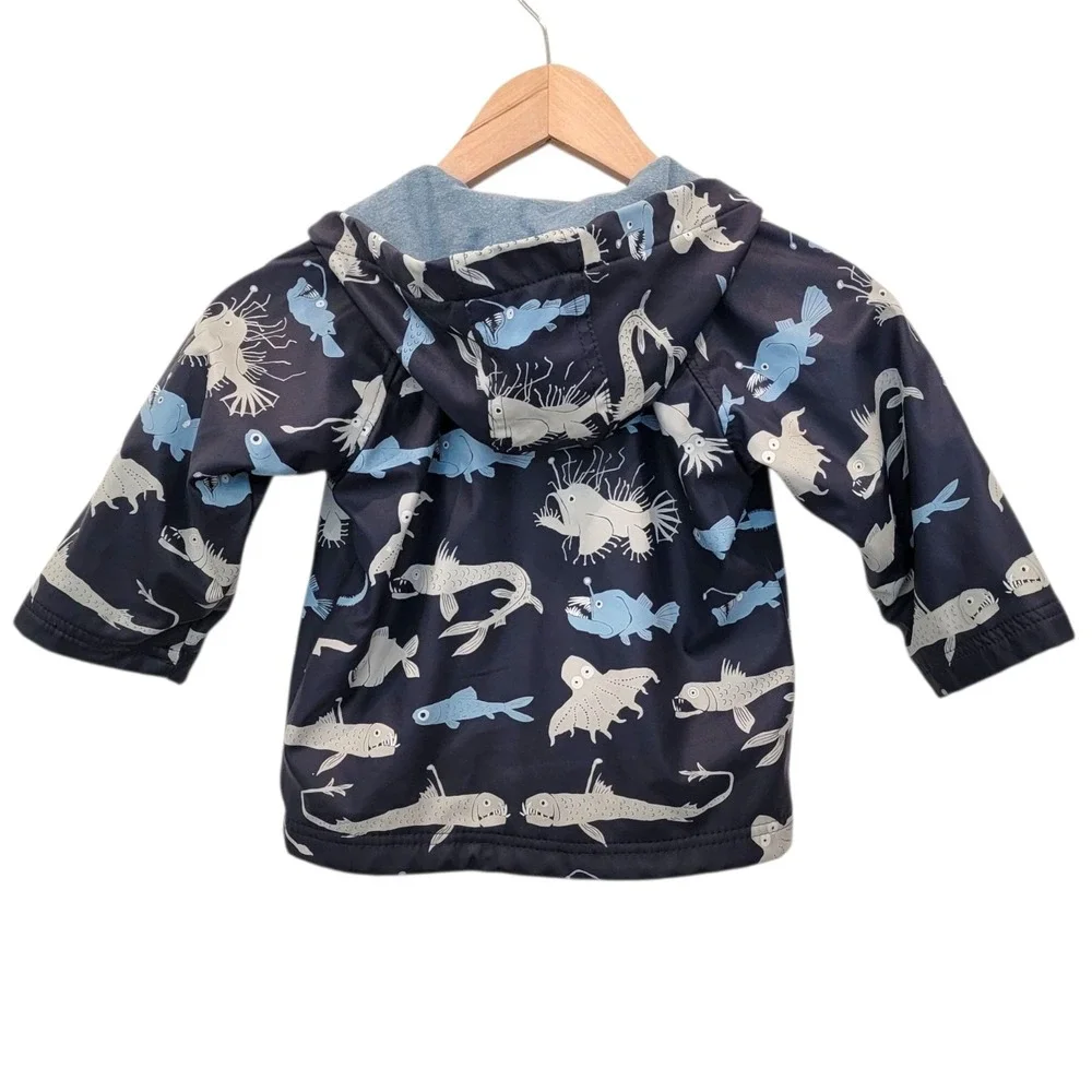 Hatley Raincoat Toddler‎ Size 2 Blue Angler Fish Deep Sea Creatures Terry Lined